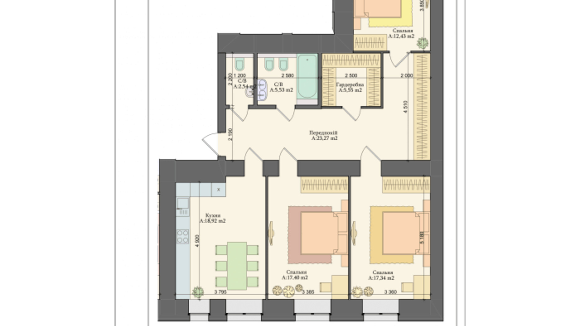 Планировка 3-комнатной квартиры в ЖК Art Residence 103.3 м², фото 138150