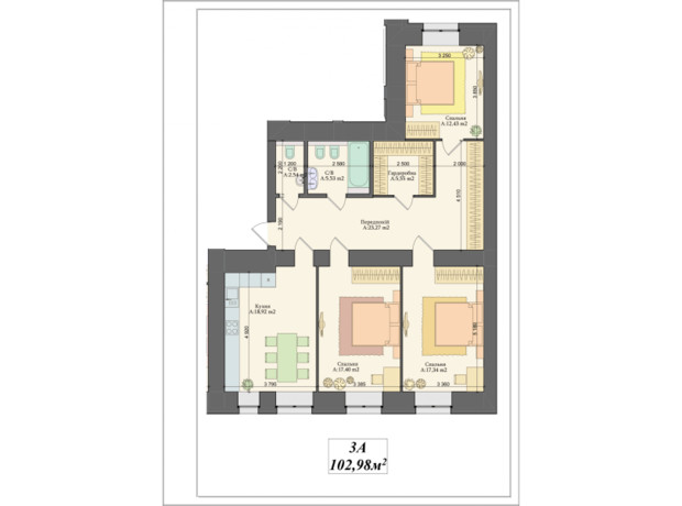 ЖК Art Residence: планування 3-кімнатної квартири 103.3 м²