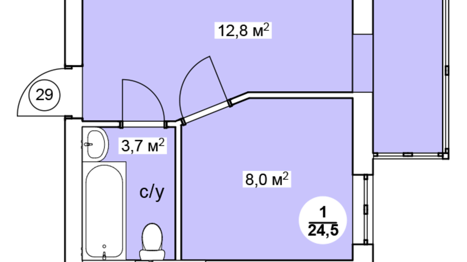 Планировка 1-комнатной квартиры в ЖК Дания 24 м², фото 138381