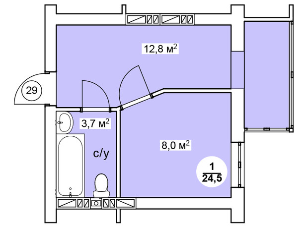 ЖК Дания: планировка 1-комнатной квартиры 24 м²