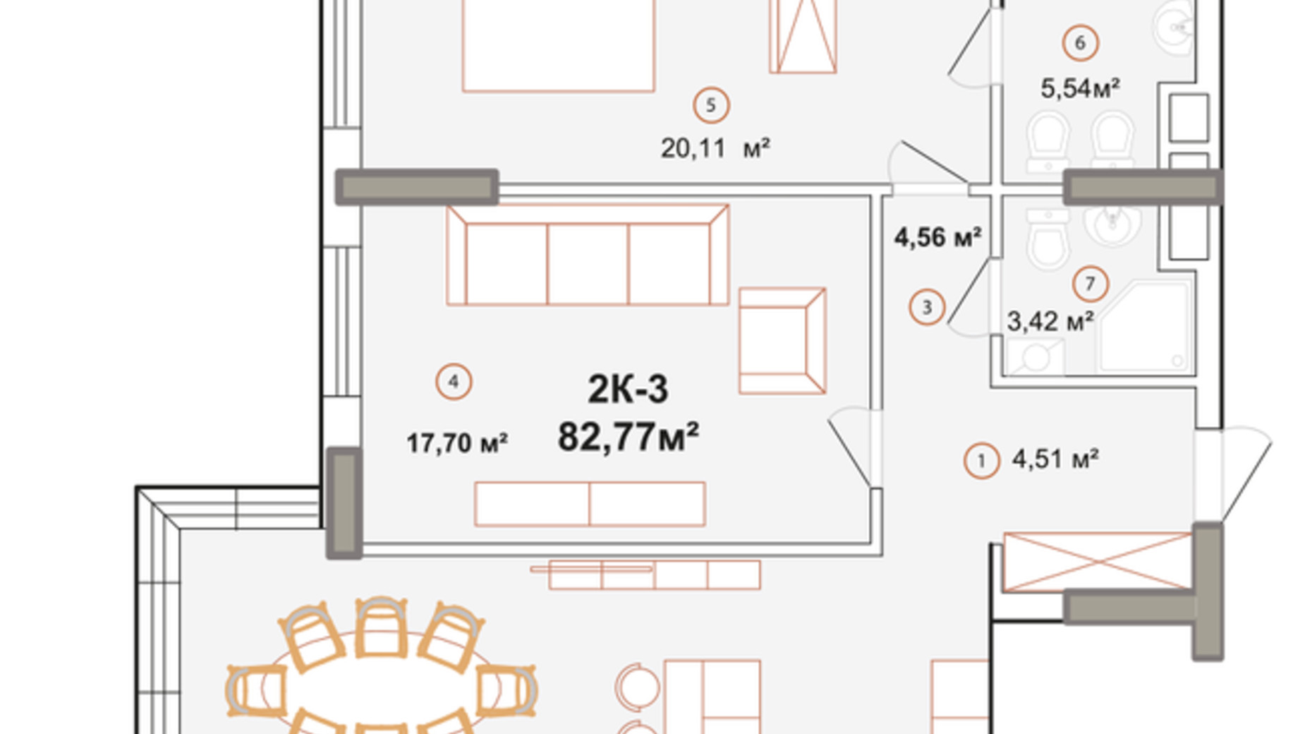 Планування 2-кімнатної квартири в ЖК Edelweiss House 82.8 м², фото 138582