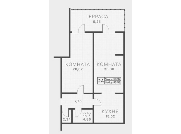 ЖК L7: планировка 2-комнатной квартиры 93.53 м²