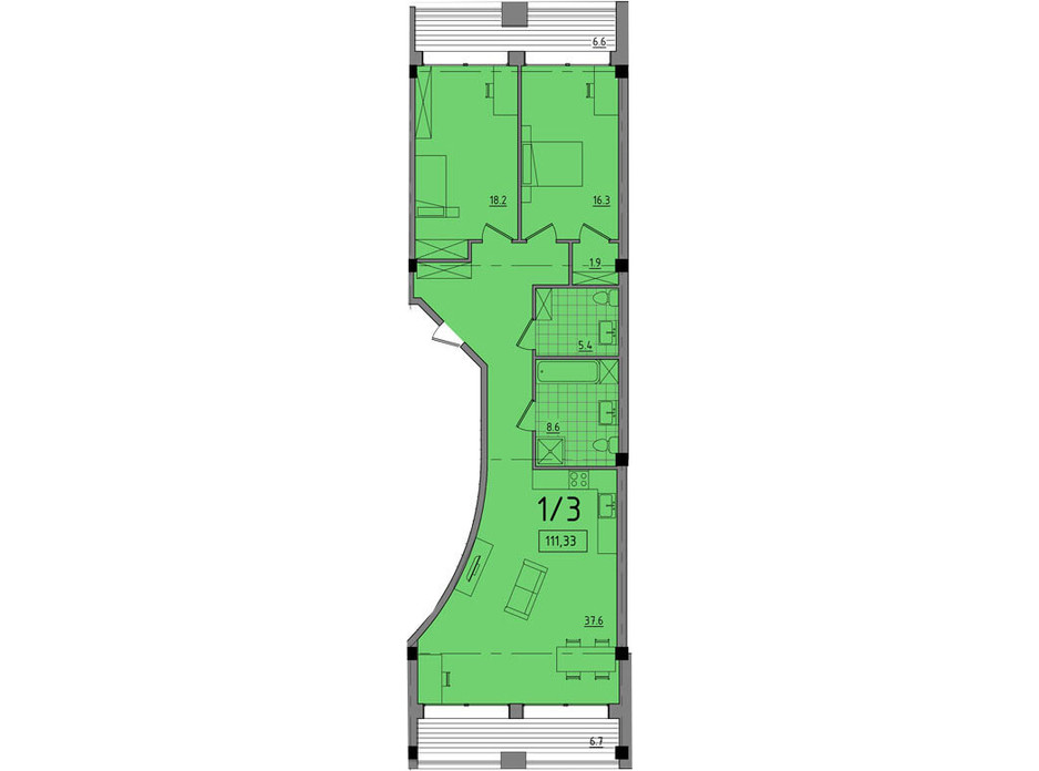 Планировка 2-комнатной квартиры в ЖК Сomfort City (Комфорт Сити) 111.33 м², фото 138788 Планировка 2-комнатной квартиры в ЖК Сomfort City (Комфорт Сити) 111.33 м², фото 138788