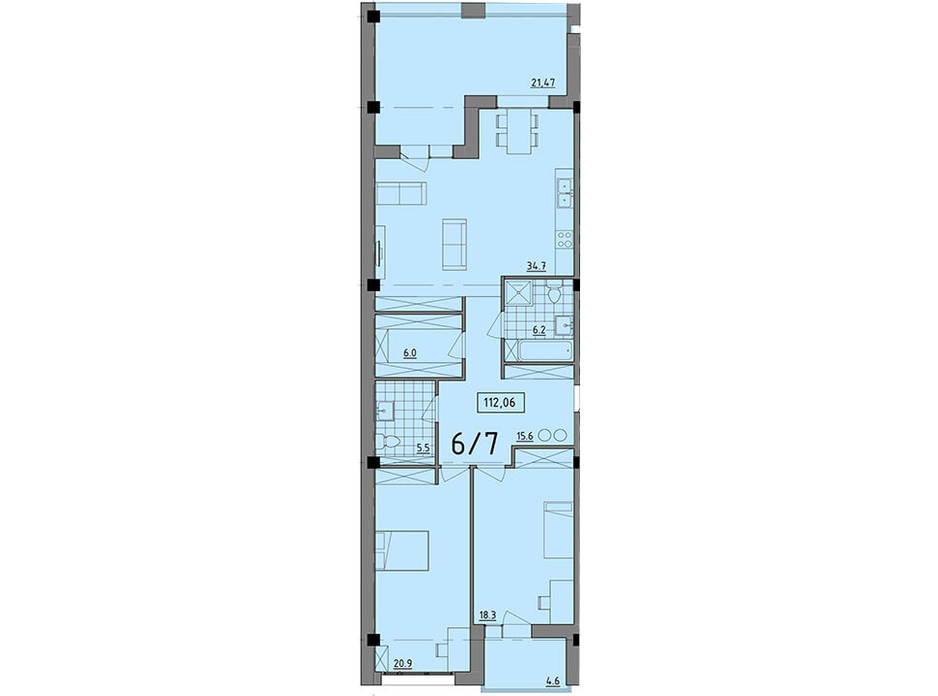 Планировка 2-комнатной квартиры в ЖК Сomfort City 112.06 м², фото 138789 Планировка 2-комнатной квартиры в ЖК Сomfort City 112.06 м², фото 138789