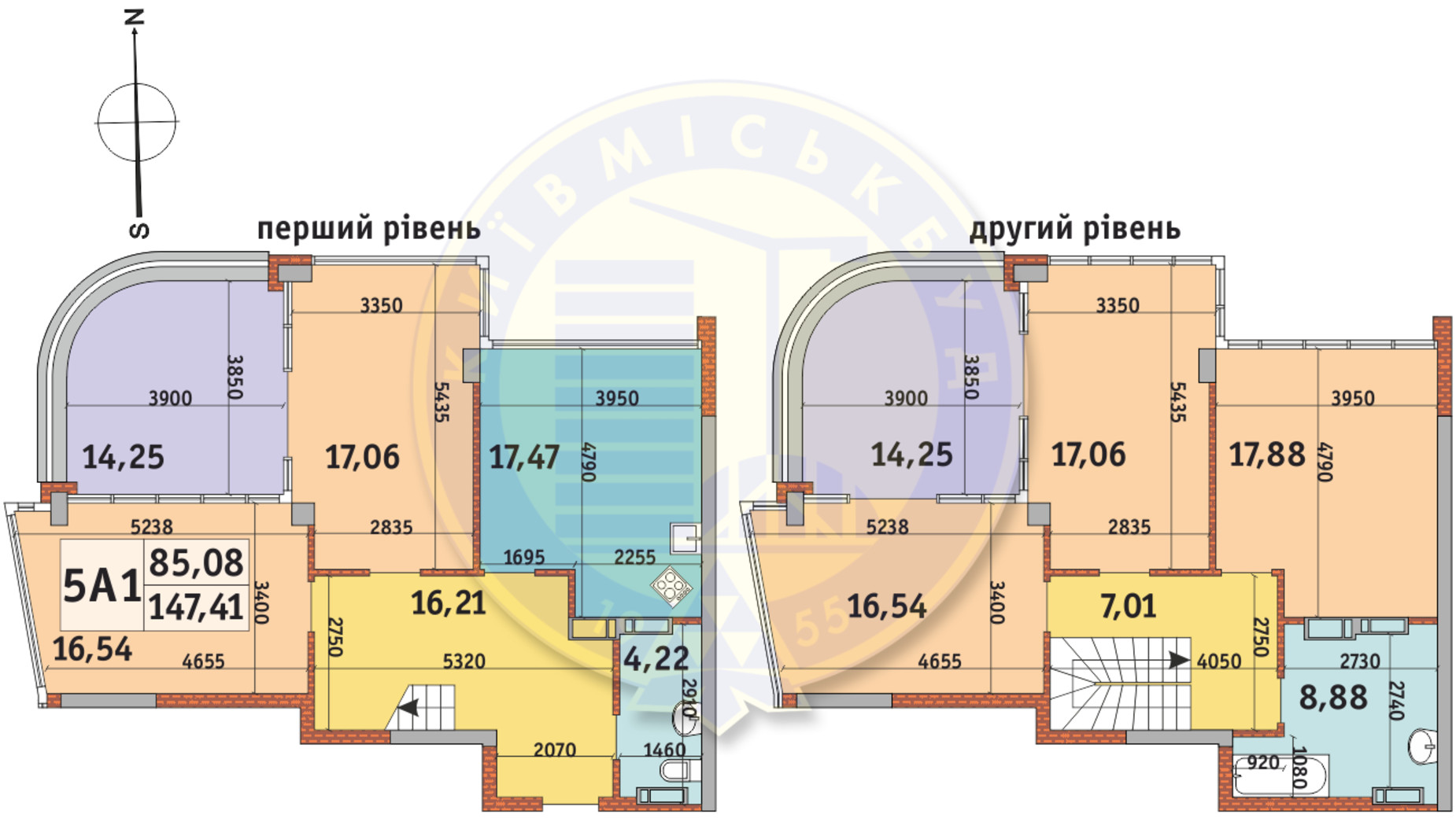 Планування багато­рівневої квартири в ЖК Абрикосовий 147.41 м², фото 140045