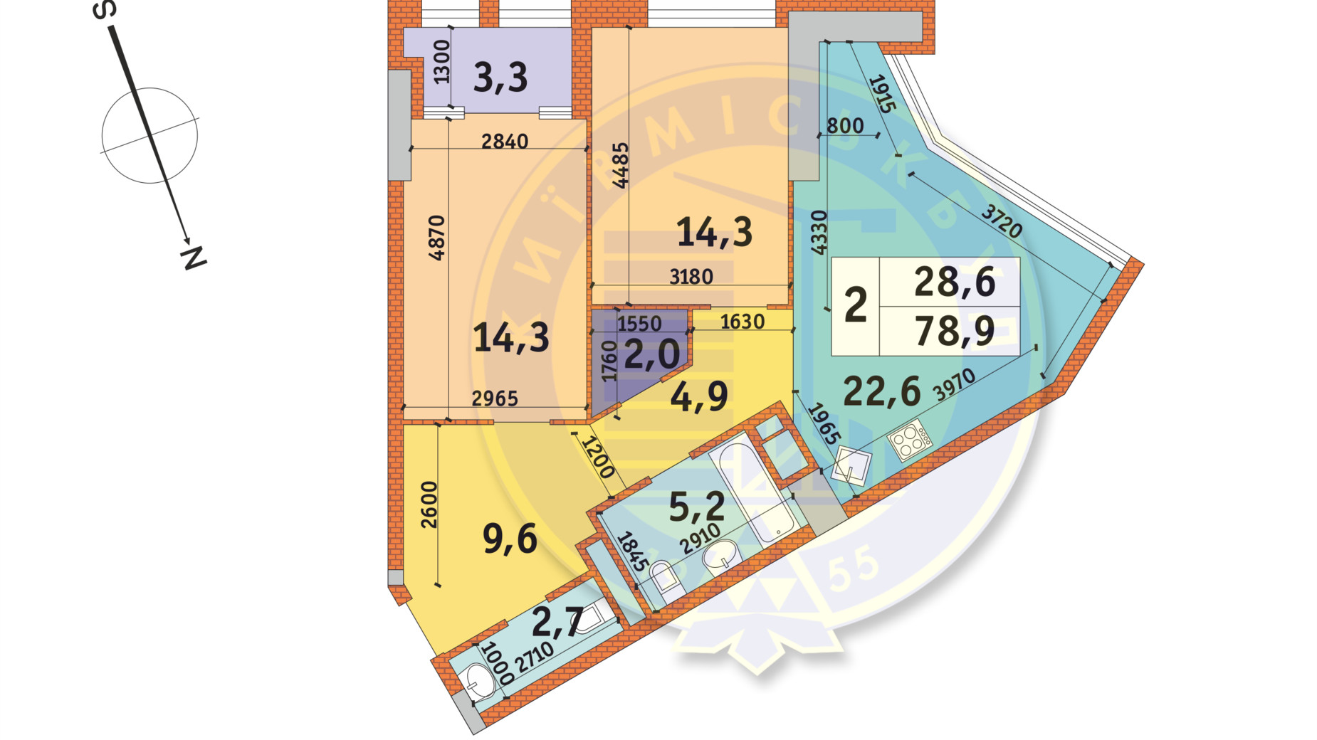 Планировка 2-комнатной квартиры в ЖК Manhattan City 78.9 м², фото 140406