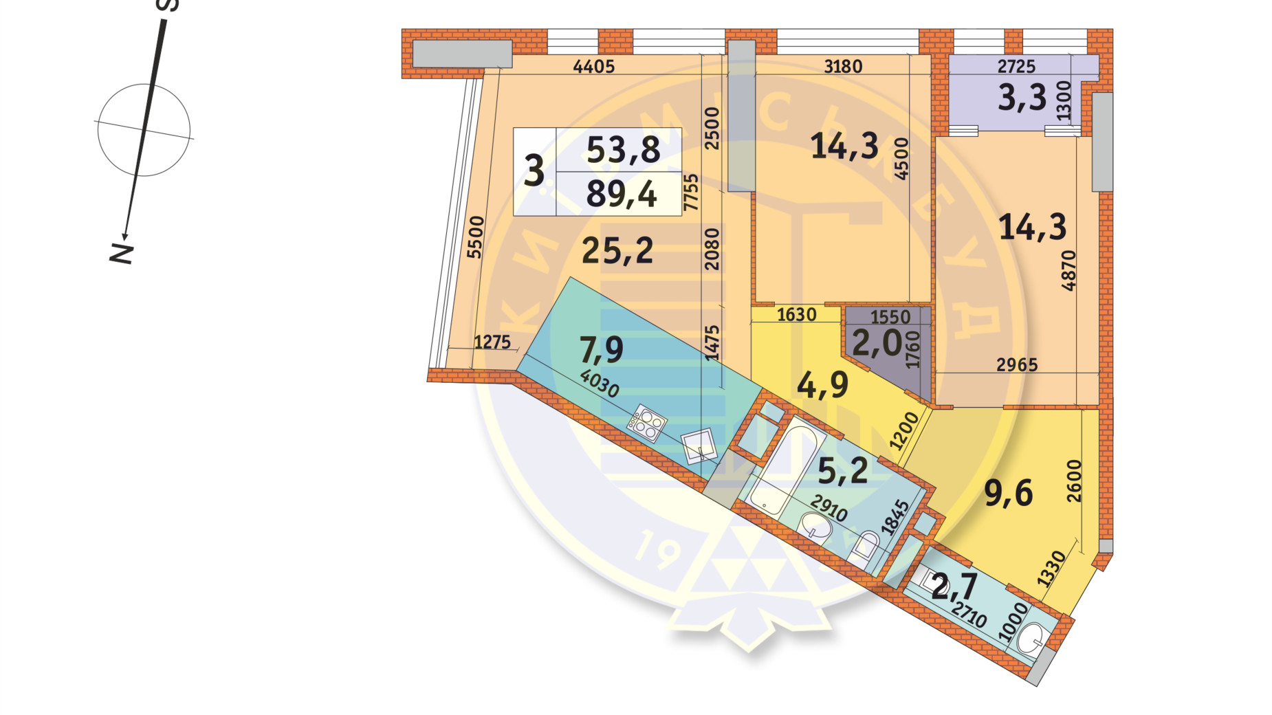 Планування 3-кімнатної квартири в ЖК Manhattan City 89.4 м², фото 140577