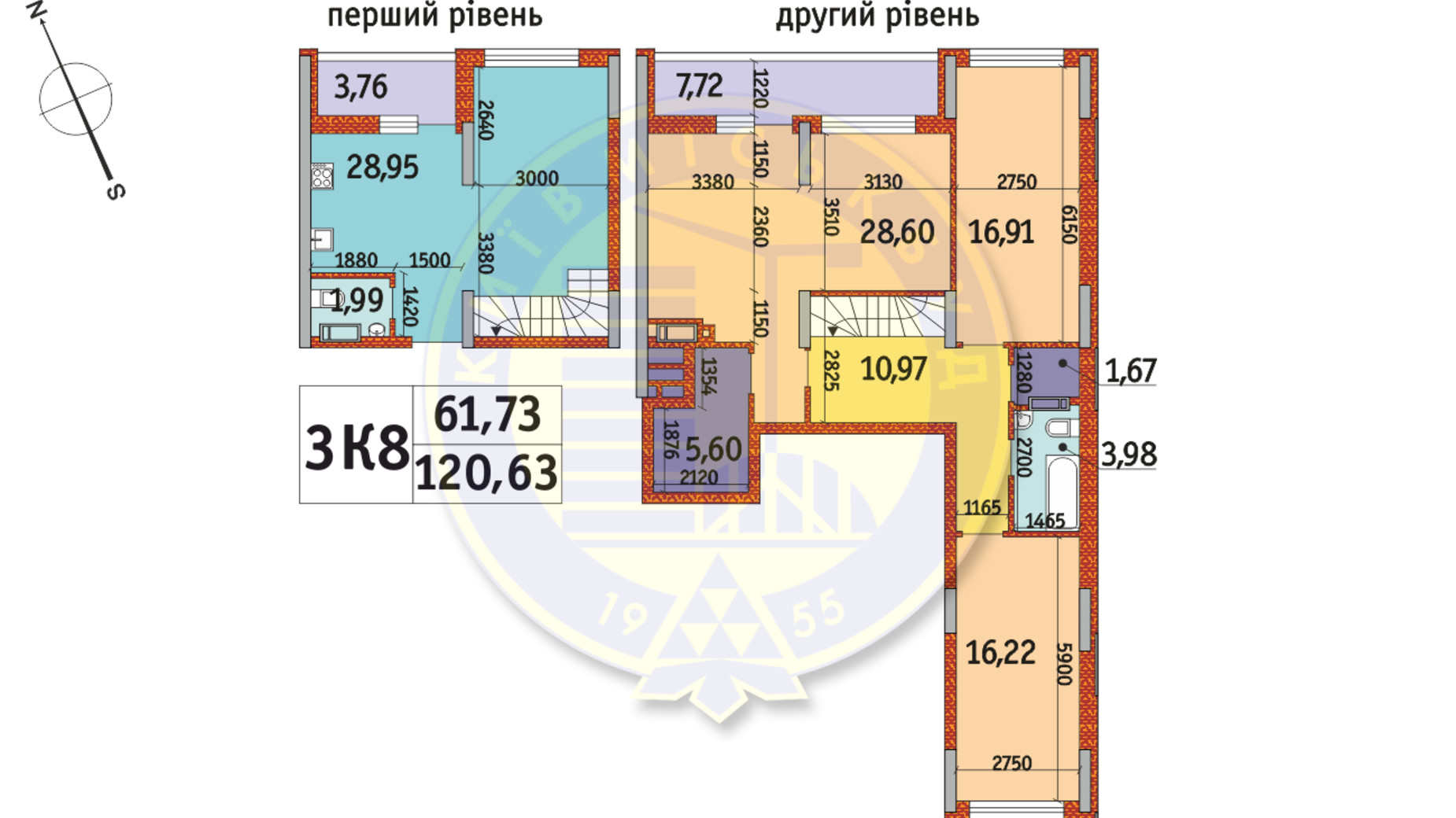 Планировка много­уровневой квартиры в ЖК Отрада 120.63 м², фото 140780