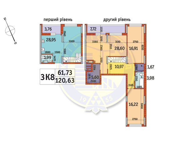 ЖК Отрада: планировка 3-комнатной квартиры 120.63 м²