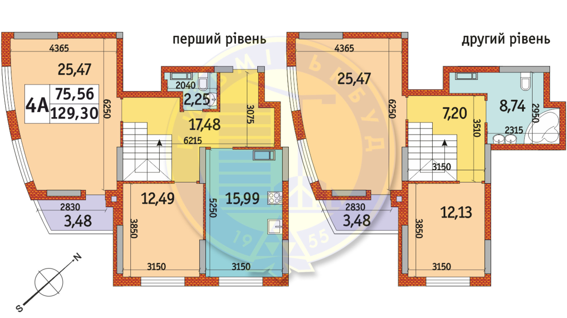 Планування 4-кімнатної квартири в ЖК Райдужний 129.3 м², фото 141062