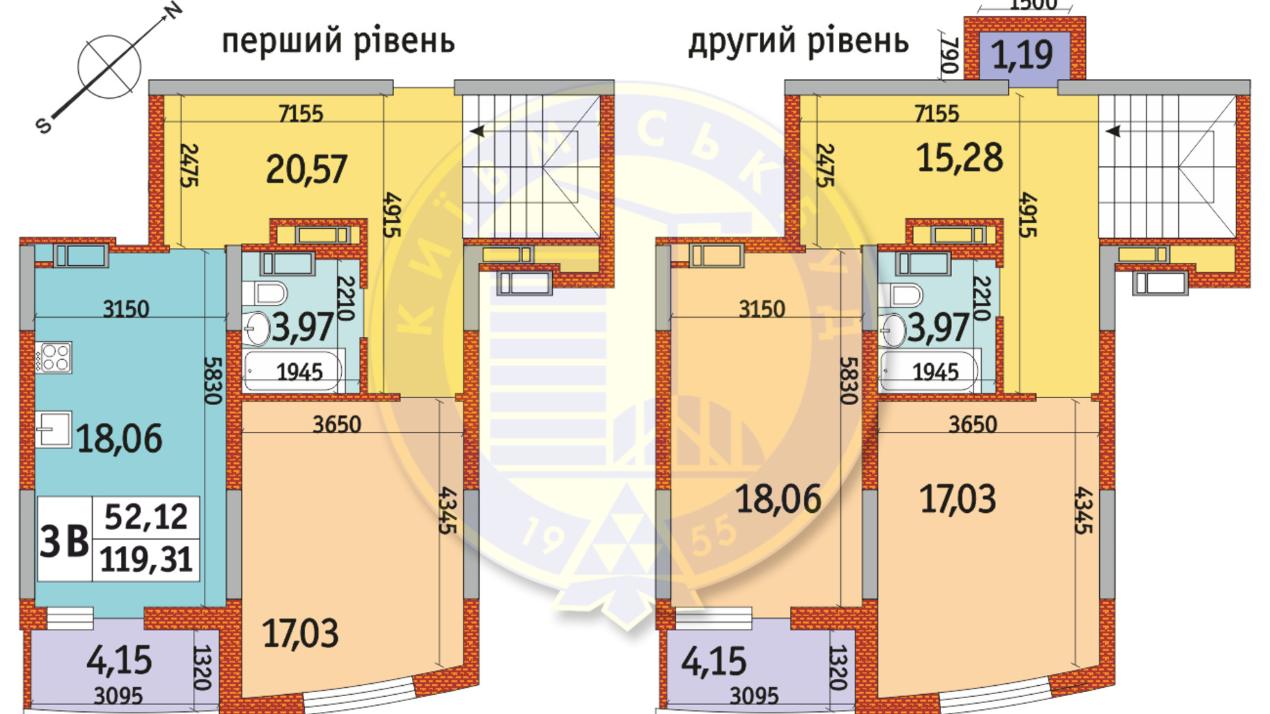 Планировка 3-комнатной квартиры в ЖК Радужный 119.31 м², фото 141490