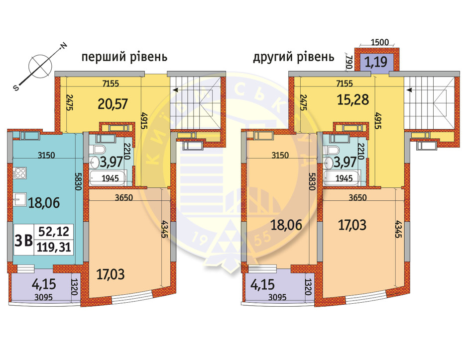 Планування 3-кімнатної квартири в ЖК Райдужний 119.31 м², фото 141490 Планування 3-кімнатної квартири в ЖК Райдужний 119.31 м², фото 141490