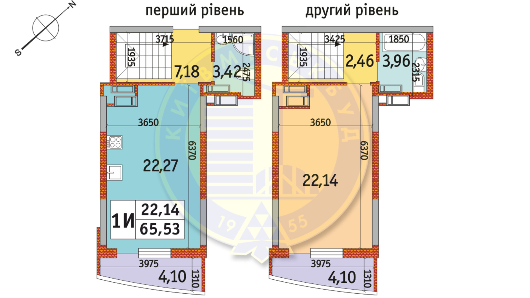 Планування 1-кімнатної квартири в ЖК Райдужний 65.53 м², фото 141495