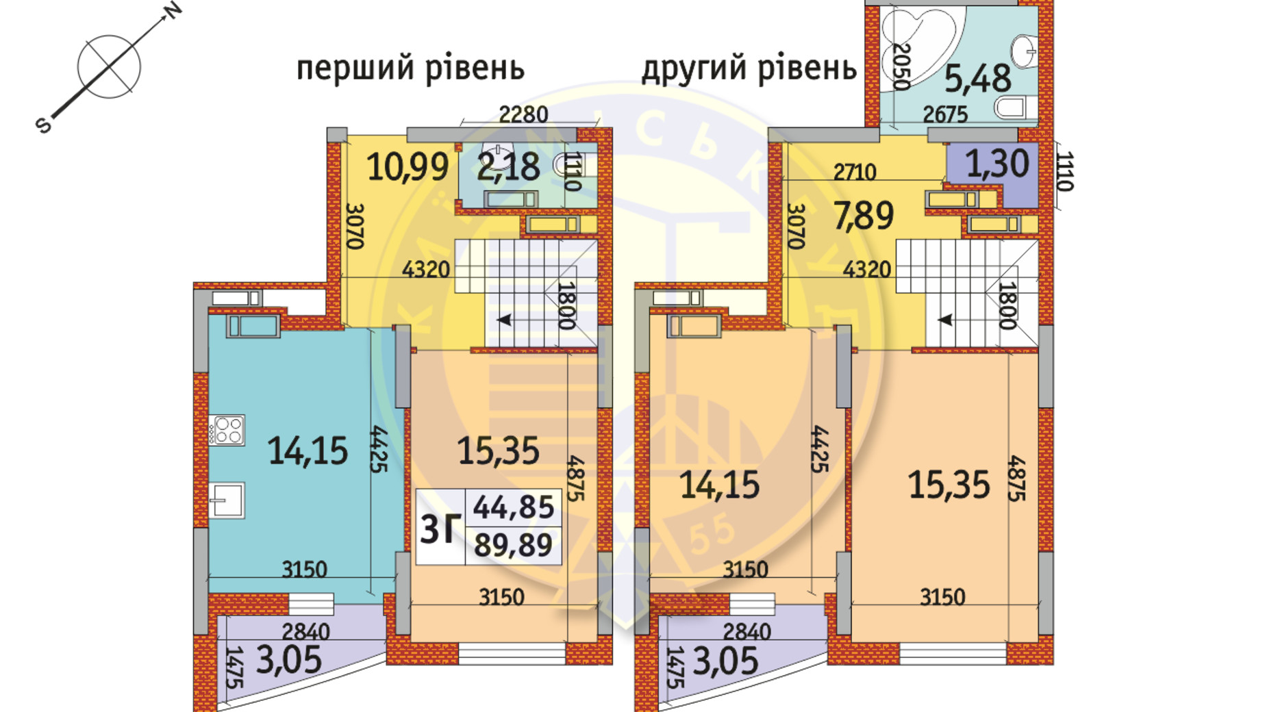 Планировка 3-комнатной квартиры в ЖК Радужный 89.89 м², фото 141502