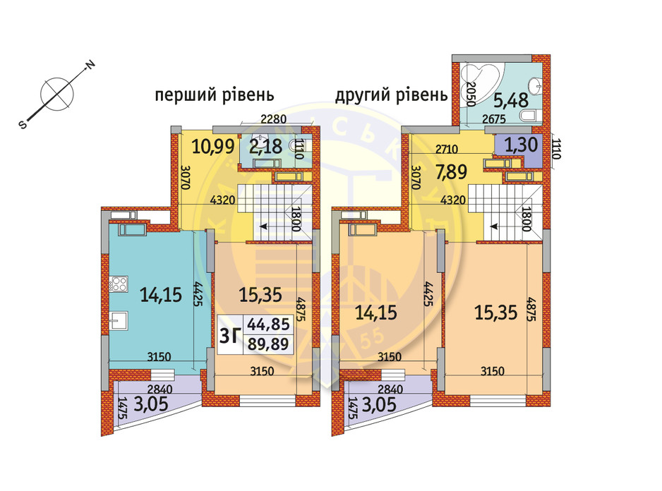 Планування 3-кімнатної квартири в ЖК Райдужний 89.89 м², фото 141502 Планування 3-кімнатної квартири в ЖК Райдужний 89.89 м², фото 141502