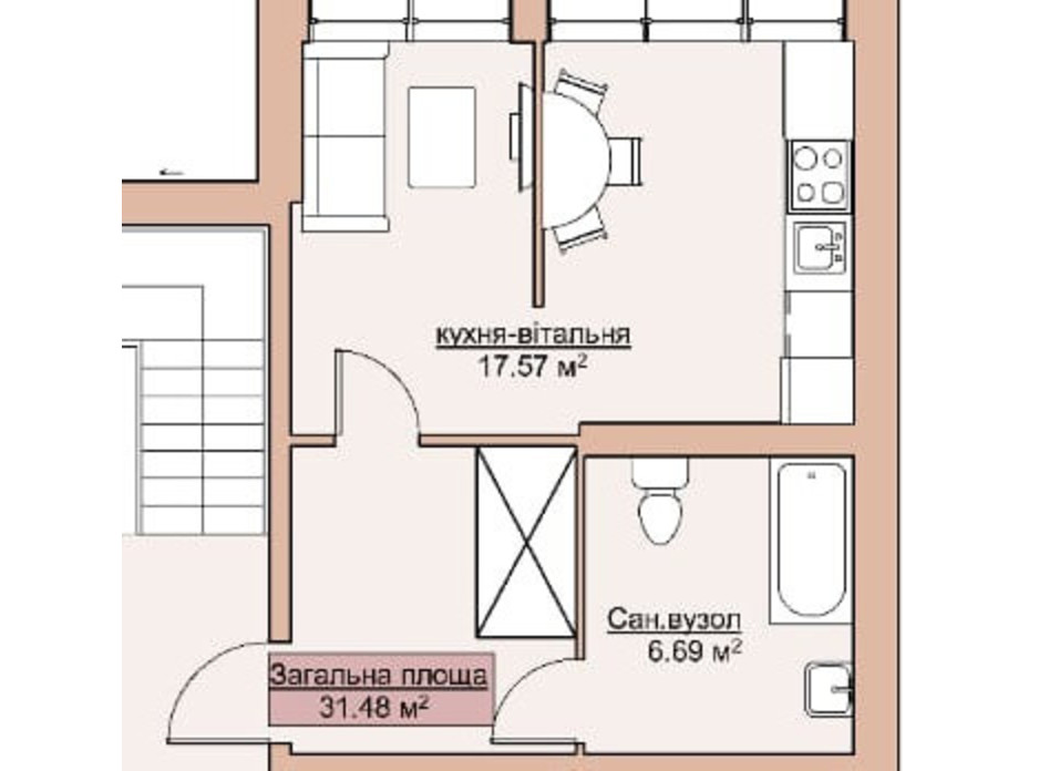 Планировка 1-комнатной квартиры в ЖК Лайм-2 31.48 м², фото 142024 Планировка 1-комнатной квартиры в ЖК Лайм-2 31.48 м², фото 142024