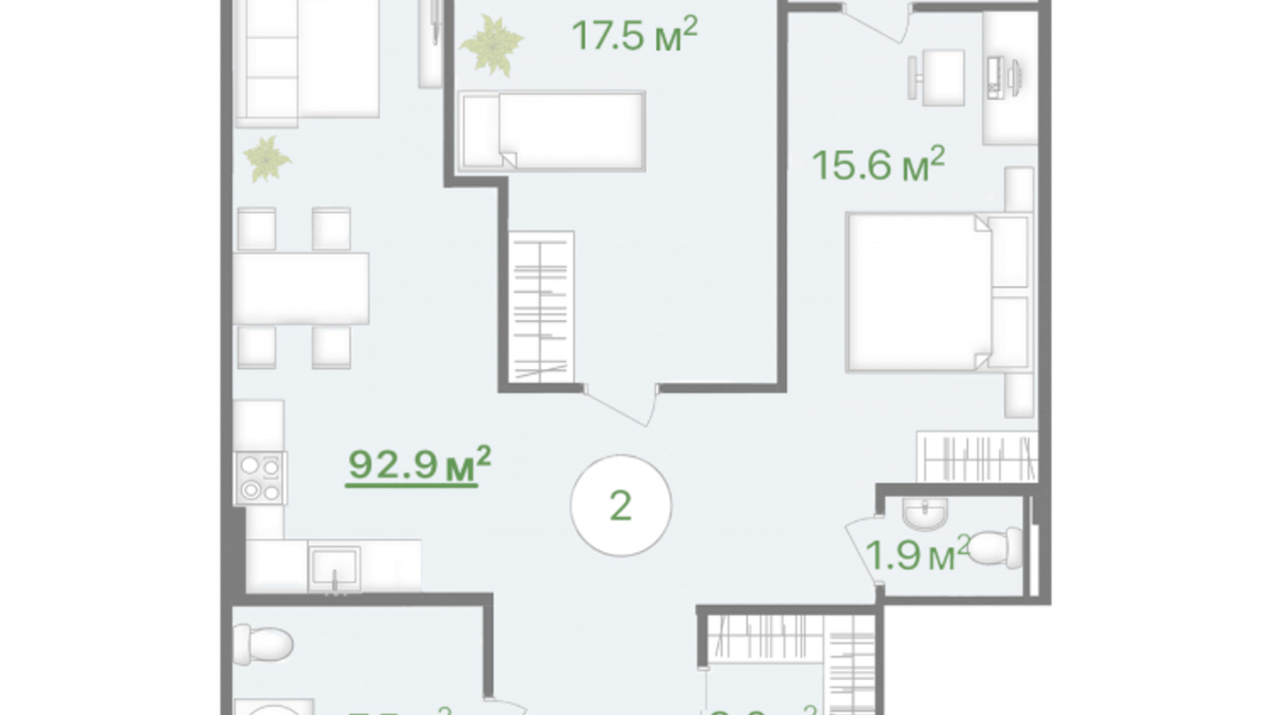 Планування 2-кімнатної квартири в БФК Intergal City 92.8 м², фото 142072