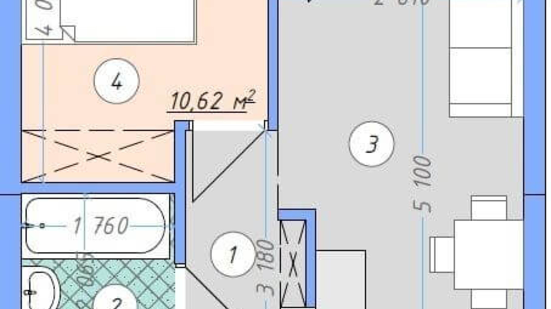 Планировка 1-комнатной квартиры в ЖК Sky Avenue 34.37 м², фото 142155