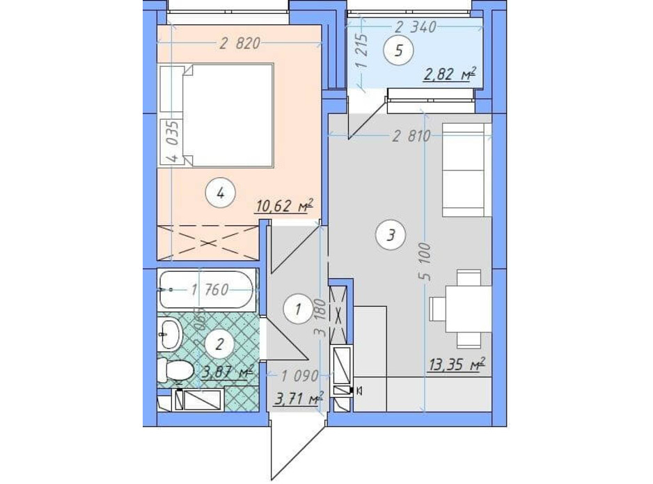 Планировка 1-комнатной квартиры в ЖК Sky Avenue 34.37 м², фото 142156 Планировка 1-комнатной квартиры в ЖК Sky Avenue 34.37 м², фото 142156