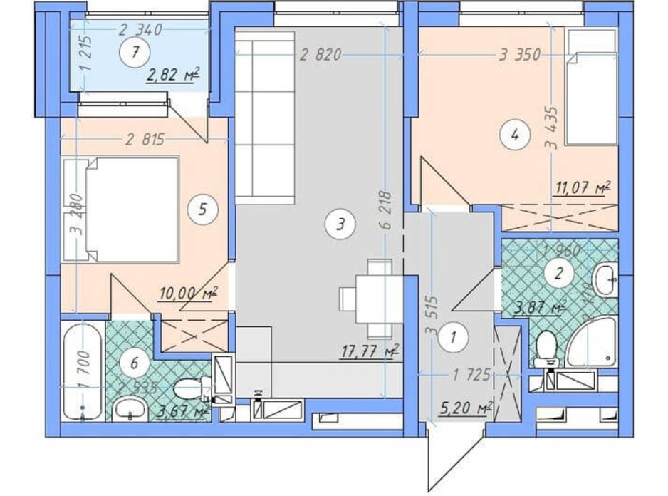 Планировка 2-комнатной квартиры в ЖК Sky Avenue 54.4 м², фото 142158 Планировка 2-комнатной квартиры в ЖК Sky Avenue 54.4 м², фото 142158