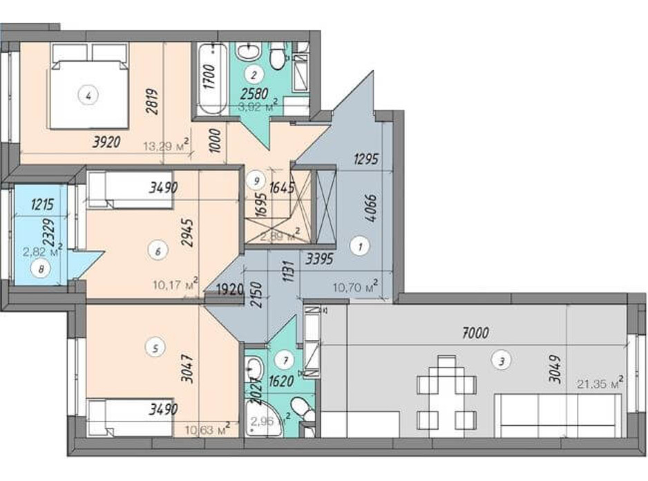 Планировка 3-комнатной квартиры в ЖК Sky Avenue 78.73 м², фото 142160 Планировка 3-комнатной квартиры в ЖК Sky Avenue 78.73 м², фото 142160