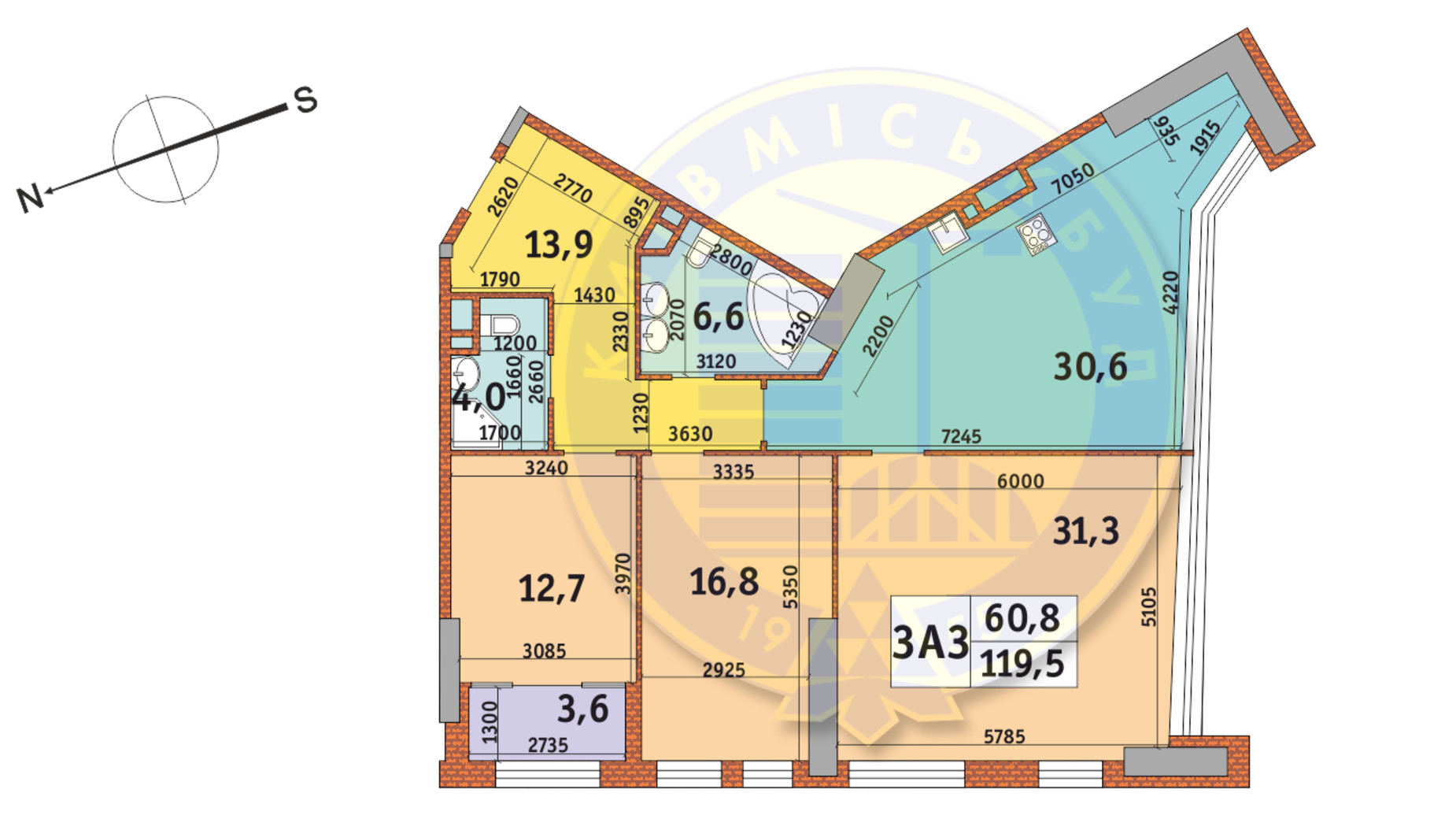 Планування 3-кімнатної квартири в ЖК Manhattan City 119.5 м², фото 145138