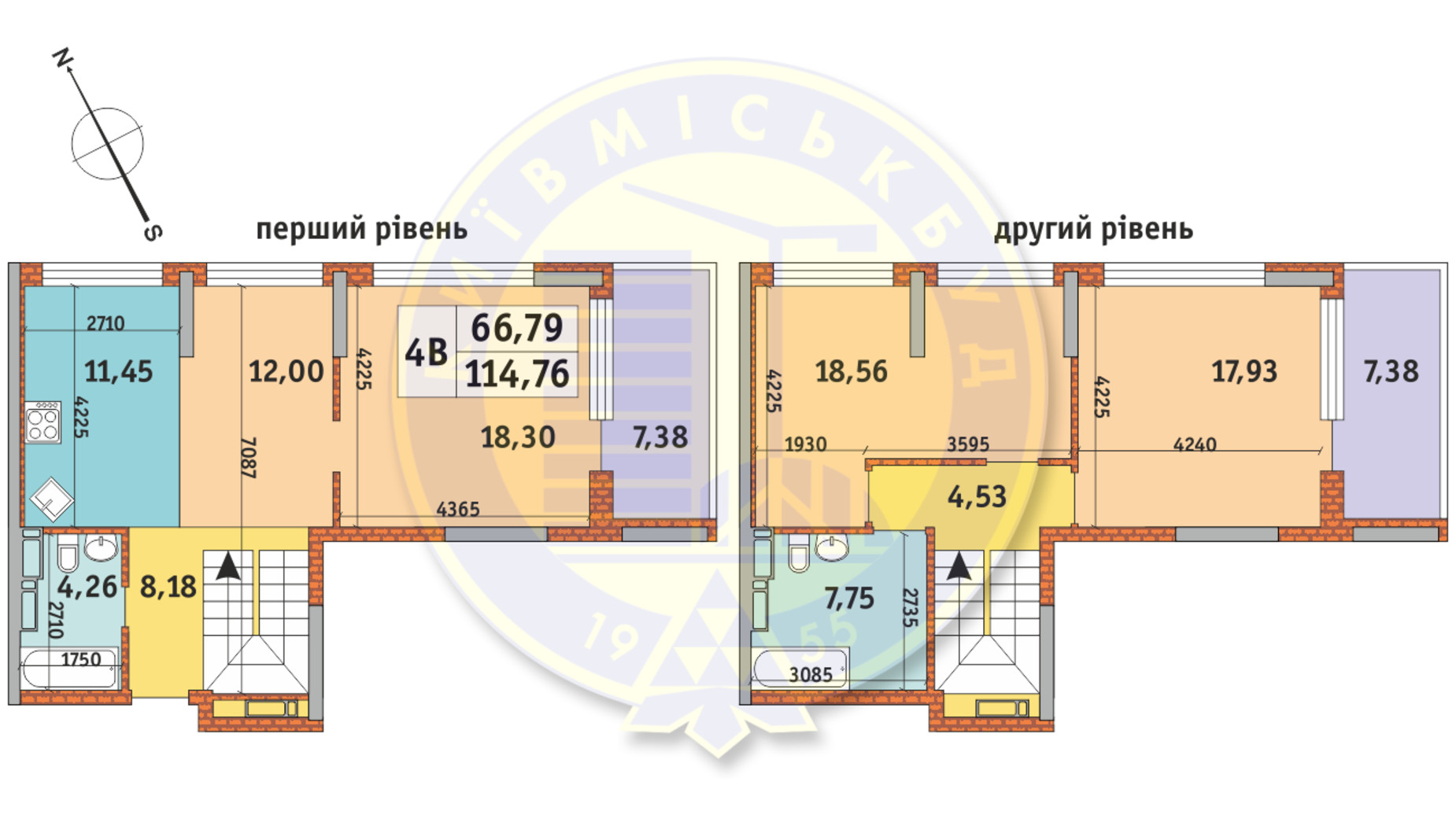 Планування 4-кімнатної квартири в ЖК Урлівський-1 114.76 м², фото 145193