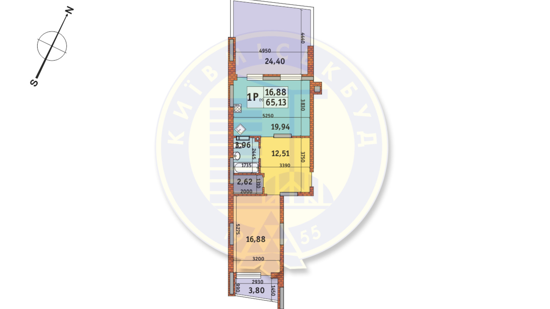 Планировка 1-комнатной квартиры в ЖК Итальянский квартал 65.13 м², фото 145231