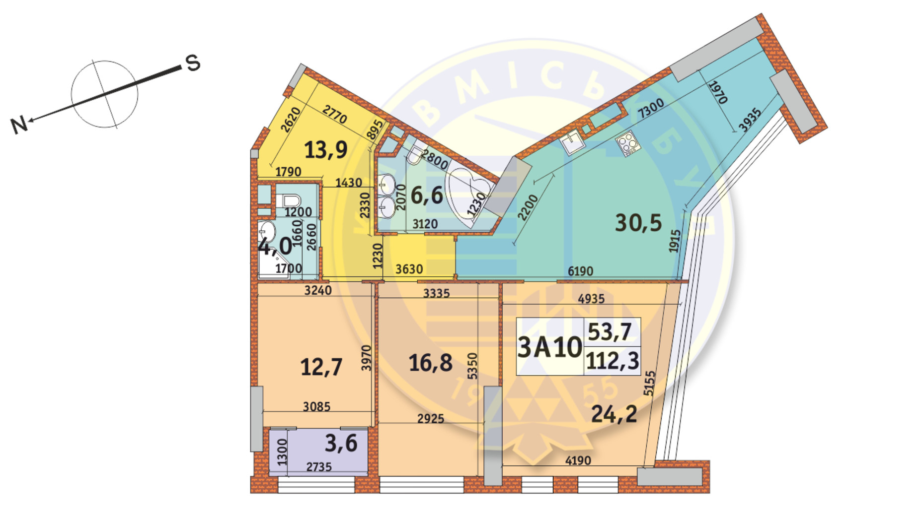 Планування 3-кімнатної квартири в ЖК Manhattan City 112.3 м², фото 145263
