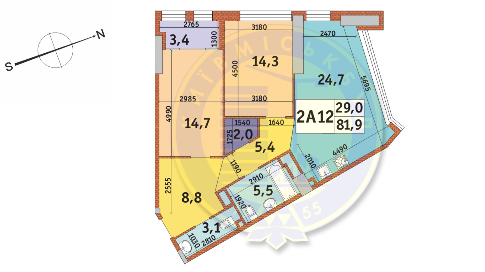 Планировка 2-комнатной квартиры в ЖК Manhattan City 81.9 м², фото 145327