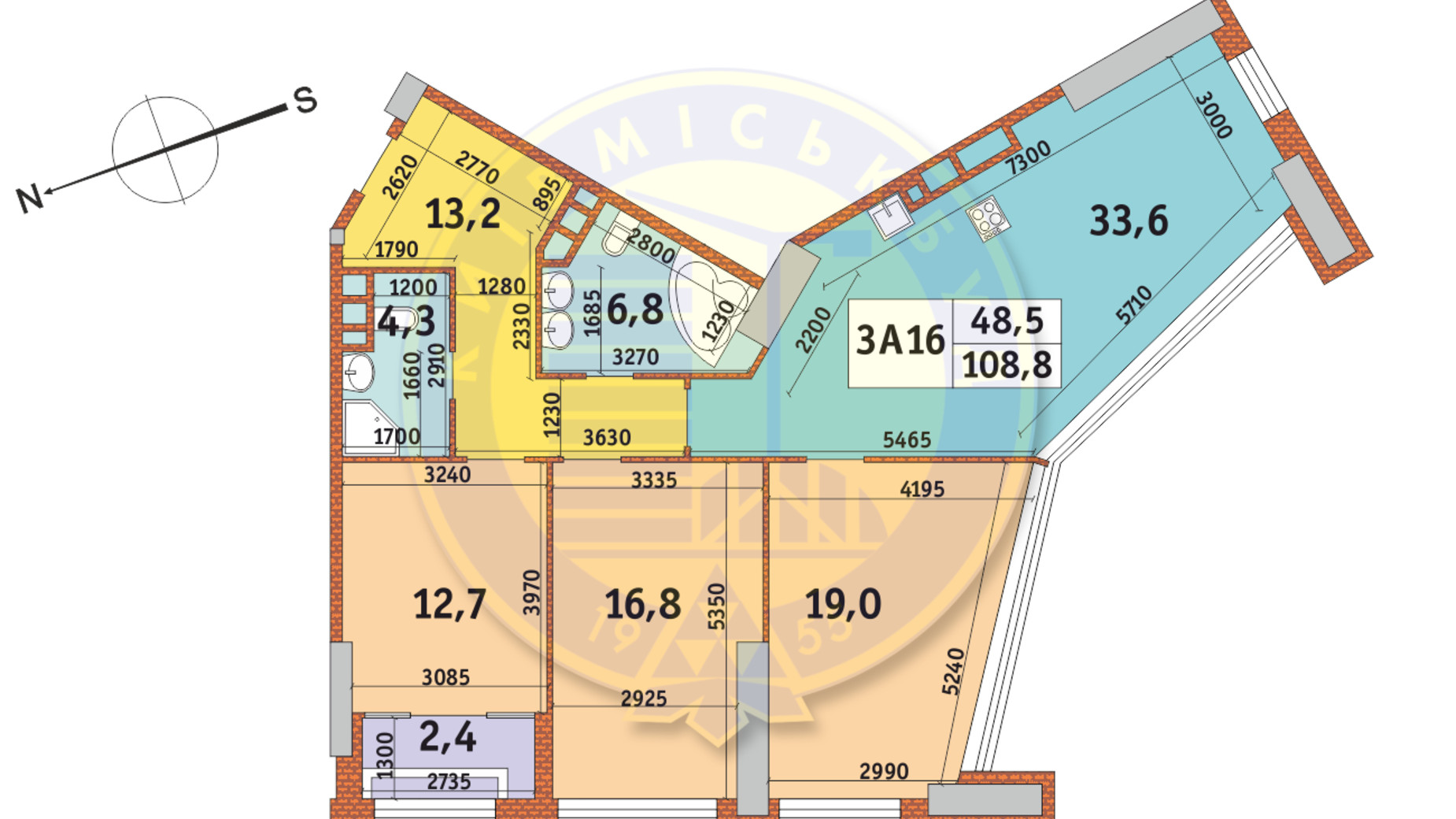 Планування 3-кімнатної квартири в ЖК Manhattan City 108.8 м², фото 145571