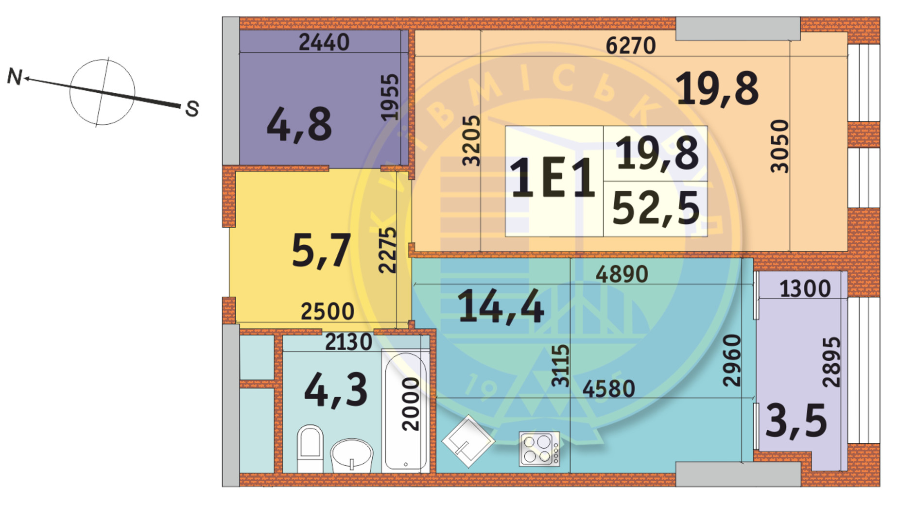 Планировка 1-комнатной квартиры в ЖК Manhattan City 52.5 м², фото 145573