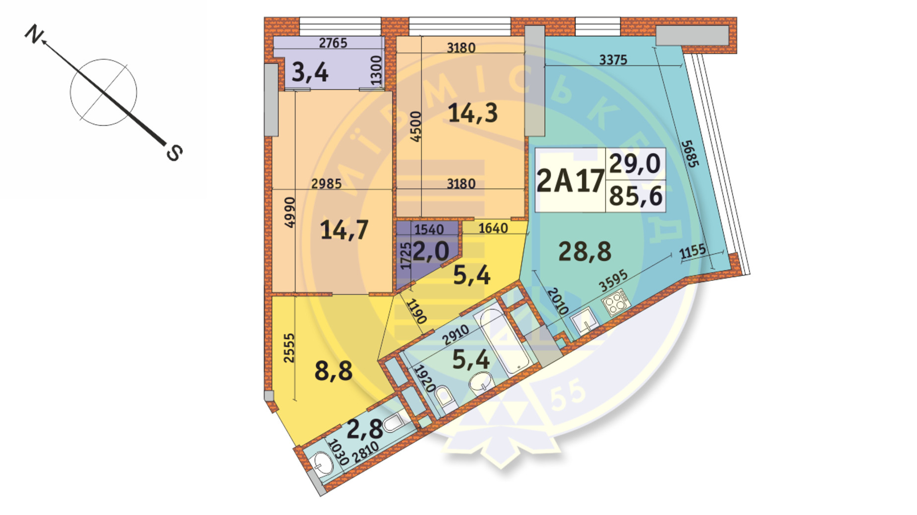 Планування 2-кімнатної квартири в ЖК Manhattan City 85.6 м², фото 145603