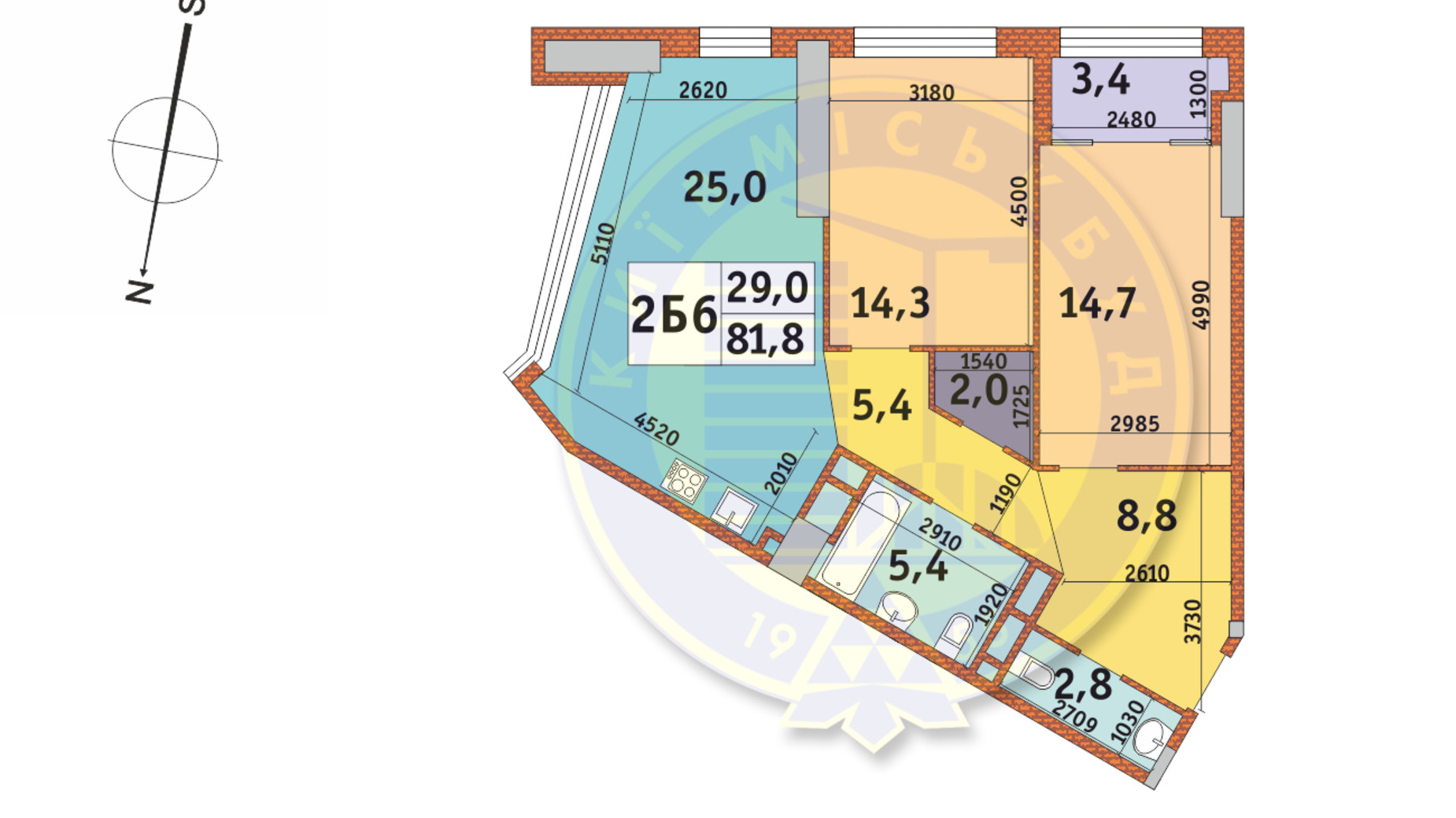 Планировка 2-комнатной квартиры в ЖК Manhattan City 81.8 м², фото 145607