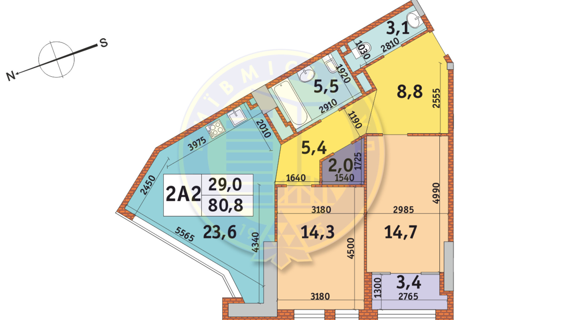 Планировка 2-комнатной квартиры в ЖК Manhattan City 80.8 м², фото 145640