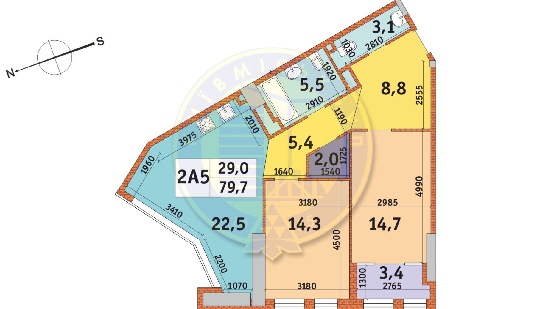 Планування 2-кімнатної квартири в ЖК Manhattan City 79.7 м², фото 145668