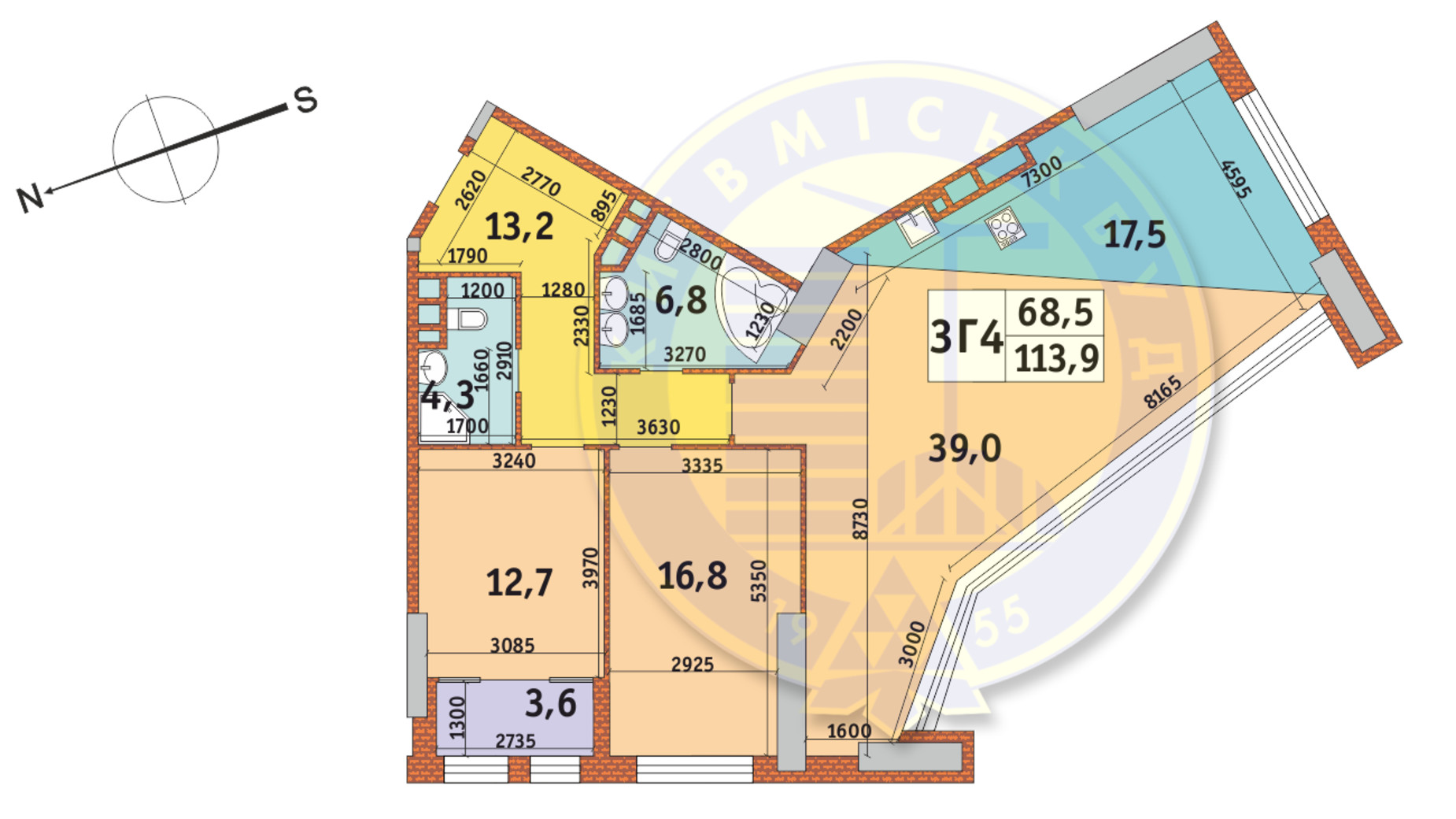 Планування 3-кімнатної квартири в ЖК Manhattan City 113.9 м², фото 145787