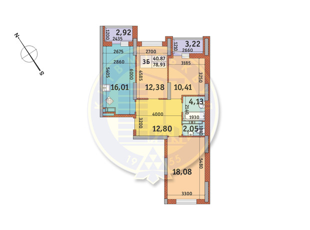 ЖК Медовый-2: планировка 3-комнатной квартиры 78.93 м²