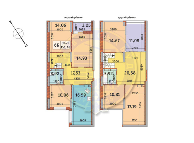 ЖК Медовый-2: планировка 6-комнатной квартиры 151.43 м²