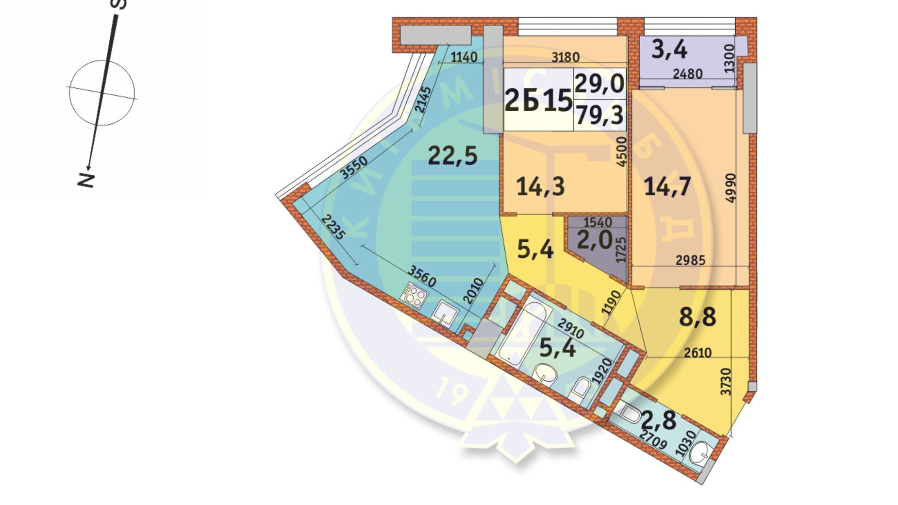 Планировка 2-комнатной квартиры в ЖК Manhattan City 79.3 м², фото 145833