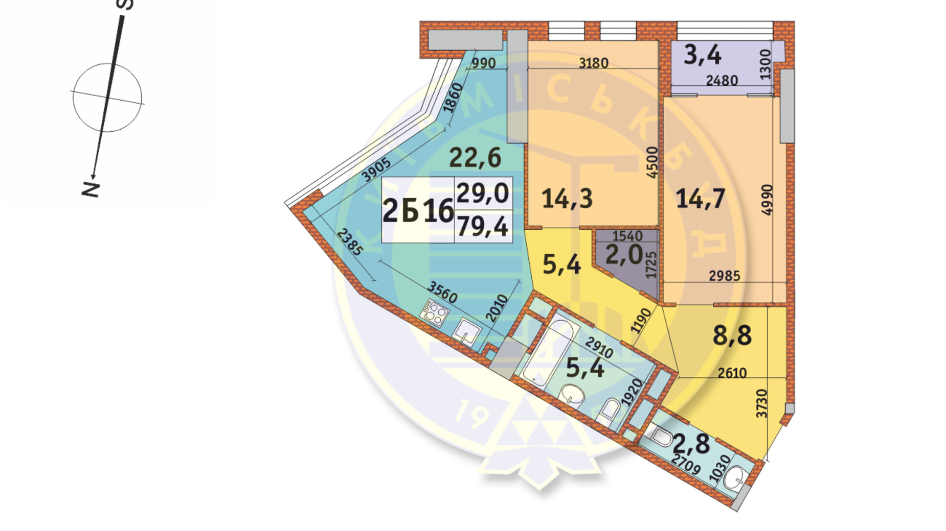 Планировка 2-комнатной квартиры в ЖК Manhattan City 79.4 м², фото 145834