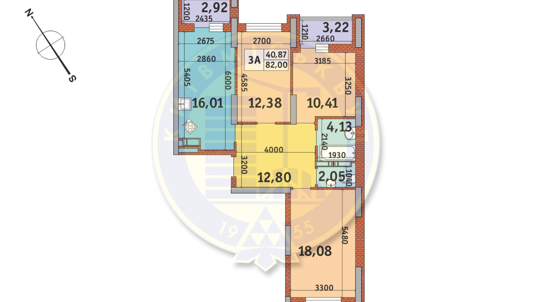 Планировка 3-комнатной квартиры в ЖК Медовый-2 82 м², фото 145904