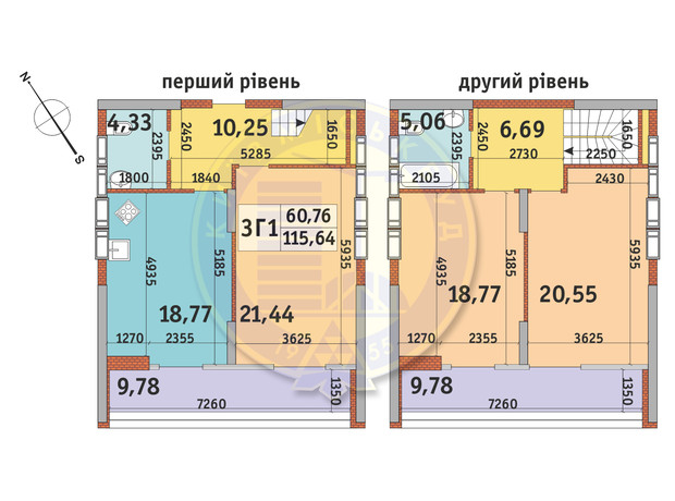 ЖК Медовый-2: планировка 3-комнатной квартиры 115.64 м²