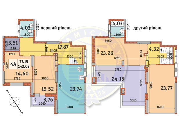 ЖК Медовий-2: планування 4-кімнатної квартири 143.02 м²