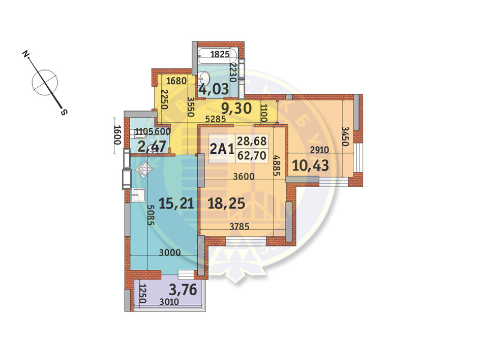 Планування 2-кімнатної квартири в ЖК Медовий-2 62.7 м², фото 145960 Планування 2-кімнатної квартири в ЖК Медовий-2 62.7 м², фото 145960