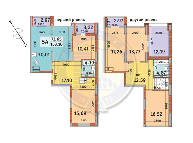 ЖК Медовий-2: планування 5-кімнатної квартири 153.1 м²