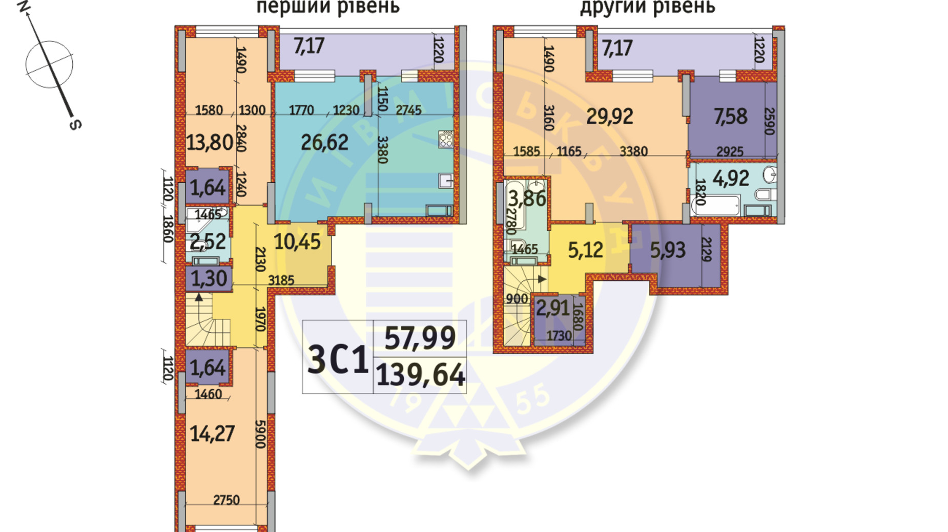 Планування багато­рівневої квартири в ЖК Отрада 139.64 м², фото 146040