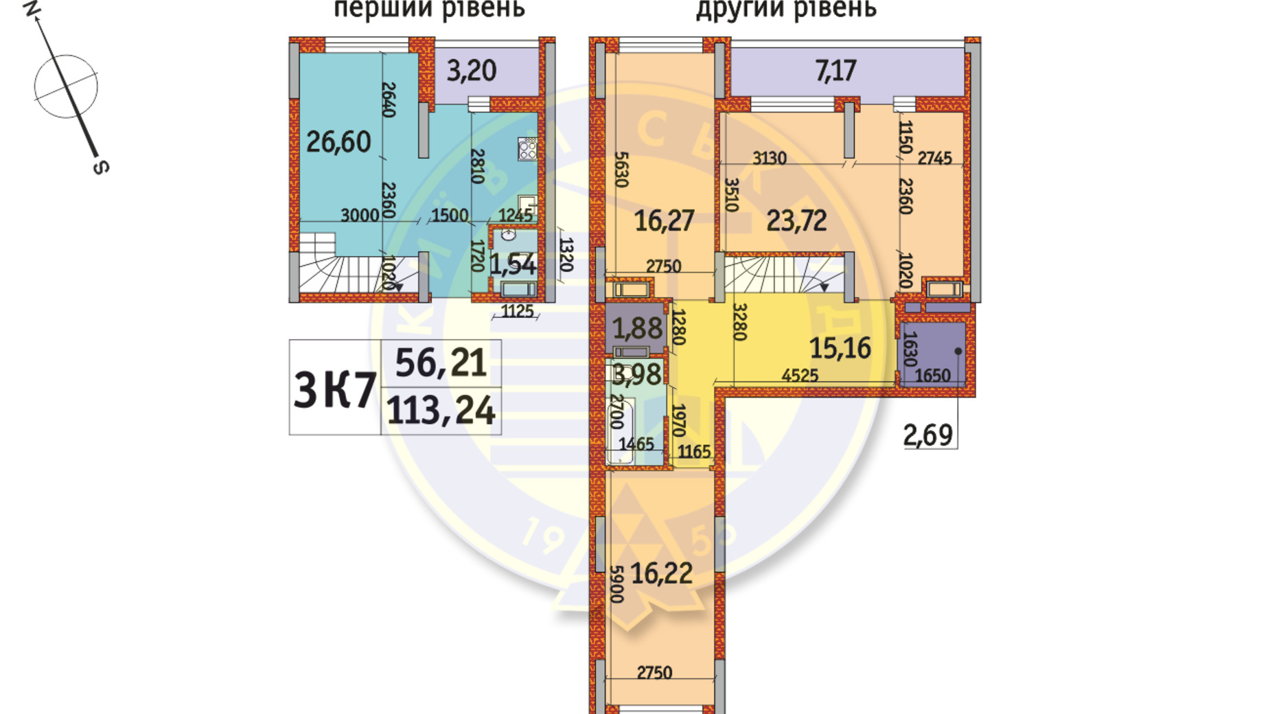 Планировка много­уровневой квартиры в ЖК Отрада 113.24 м², фото 146041