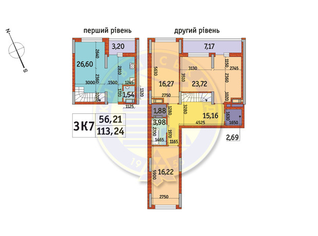 ЖК Отрада: планування 2-кімнатної квартири 113.24 м²