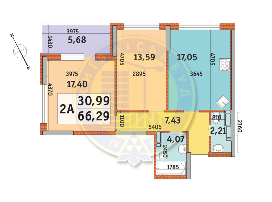 Планування 2-кімнатної квартири в ЖК Урлівський-1 66.29 м², фото 146053 Планування 2-кімнатної квартири в ЖК Урлівський-1 66.29 м², фото 146053